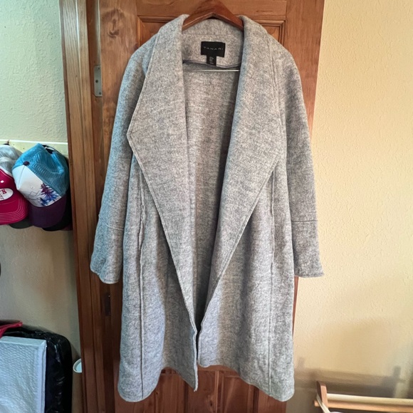 Tahari Jacket Womens Medium Gray Open Front Coat Boiled Wool Blend - Picture 1 of 5